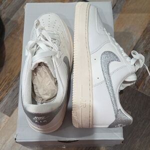 Nike White and Silver Women's Sneakers